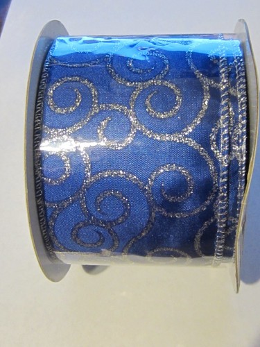 Navy blue and silver metallic 2.5" x 10 yd ribbon - Picture 4 of 9