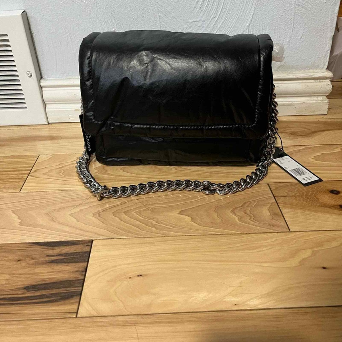 Marc Jacobs Lambskin The Pillow Bag in Black Silver Chain