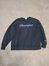 Champion Reverse Weave Black Embroidered Spellout Pullover Sweater SzXL MENS
