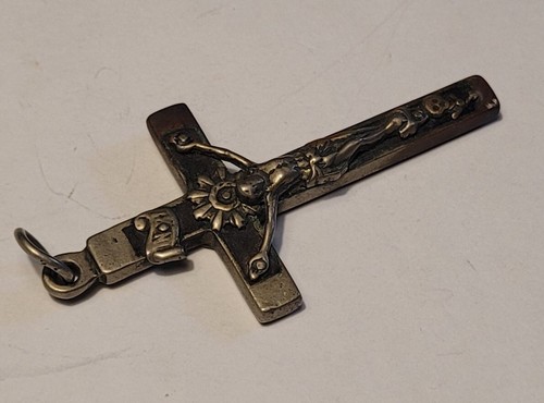 ANCIEN PENDENTIF CROIX PECTORALE CROSS CRUCIFIX BOIS MÉTAL ARGENTÉ # K29 - Picture 3 of 5