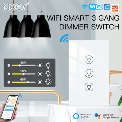 MOES 1/2/3 Gang WiFi Smart Light Dimmer Switch Wall Touch Panel Alexa Google APP