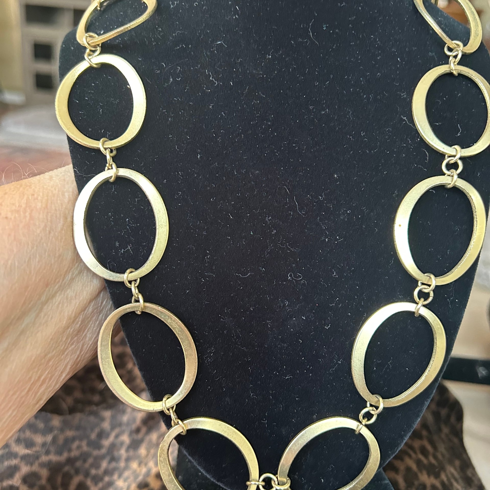 Gold Tone Large Oval Link Statement Necklace Adju… - image 3