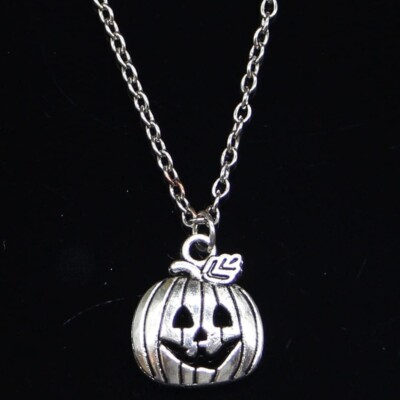 Silver Jack-o-Lantern Pumpkin Halloween Necklace - Autumn, Fall, Great Gift
