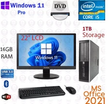 Windows 11 HP i5 16GB RAM 1TB 22" LCD WiFi Desktop Computer PC SD Office 2021