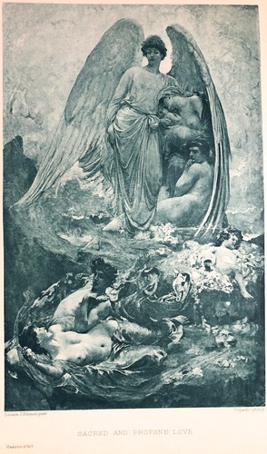 HOLY WINGED ANGEL PROTECTS MOTHER CHILD from FALLEN ~ Old 1889 Art Print Gravure - Picture 1 of 1