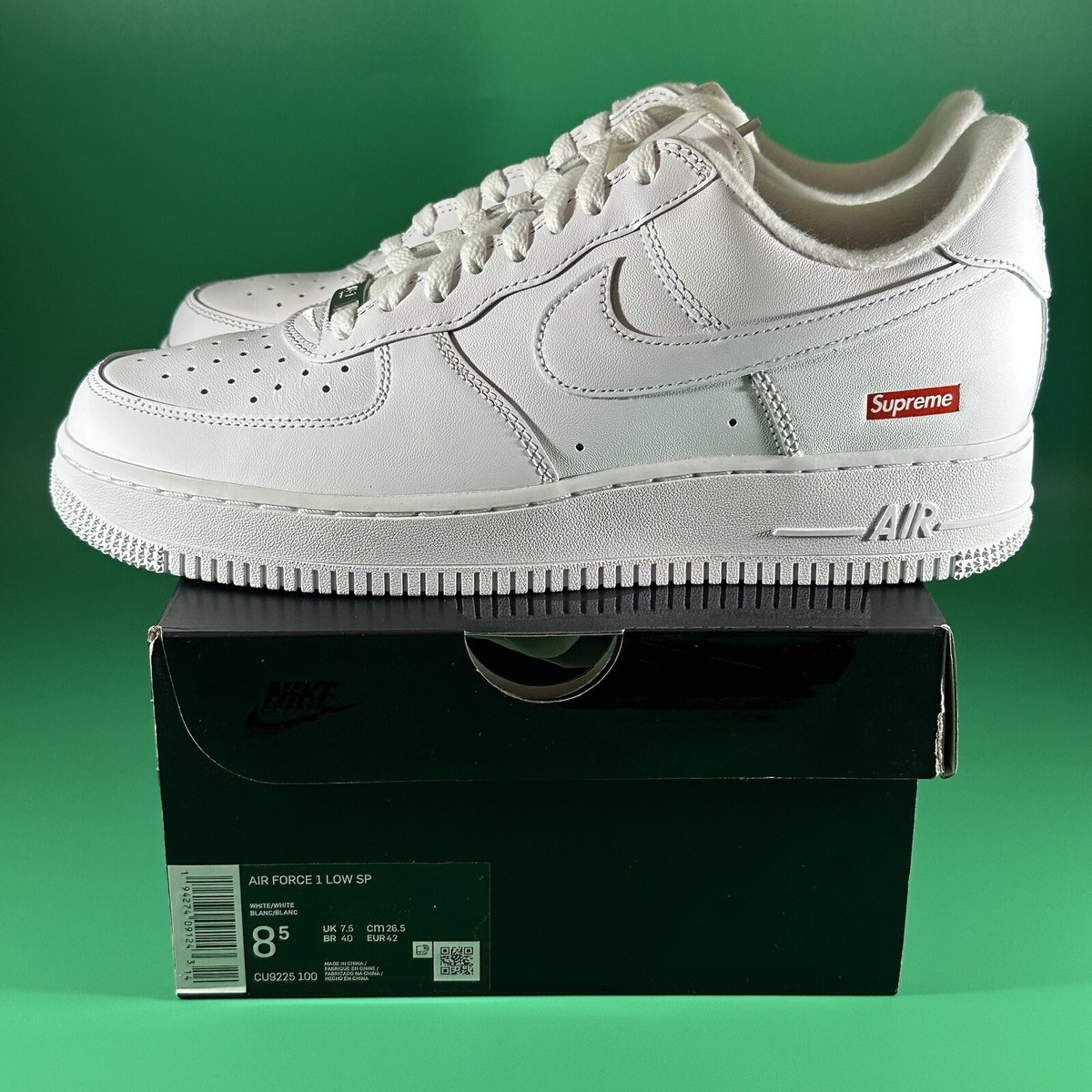 Size 8.5 - Nike Air Force 1 x Supreme Low Box Logo - White
