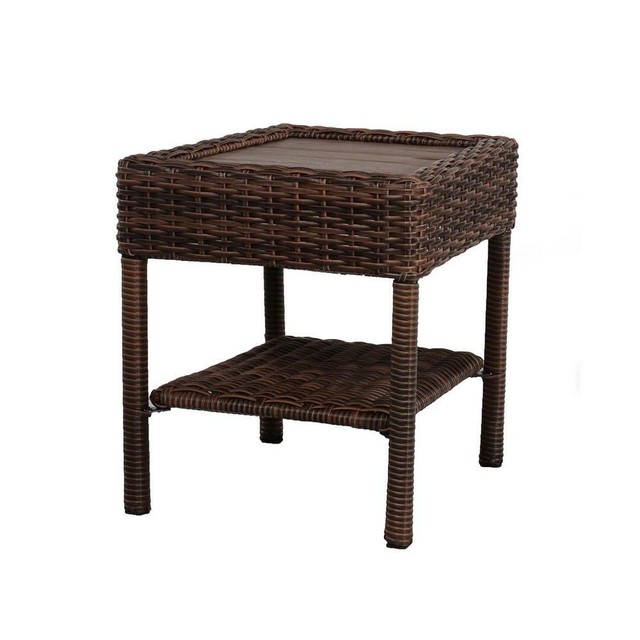Outdoor Patio Side Table Glass Top All Weather Resin Wicker Multi Tone Grey For Sale Online Ebay