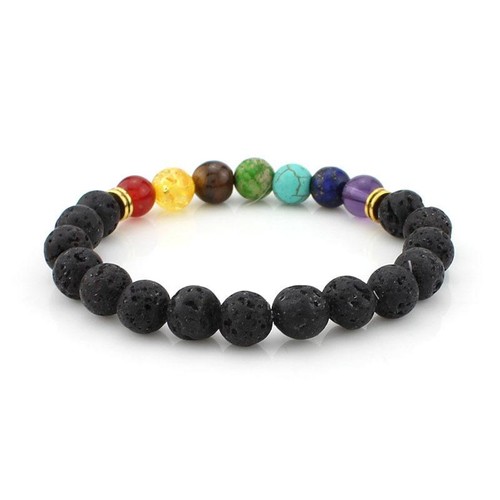 Reiki 7 Gemstone Chakra Lava Rock Stones Healing Bead Bangle Bracelet Lucky NEW - Picture 6 of 6