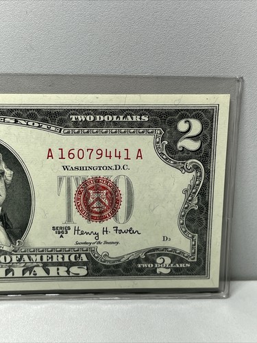 1963 A 2 dollar bill red seal Low Serial Number A16079441A - Picture 3 of 9