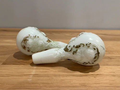 Vintage Pair of 2 Milk Glass Decanter / Wine Stoppers