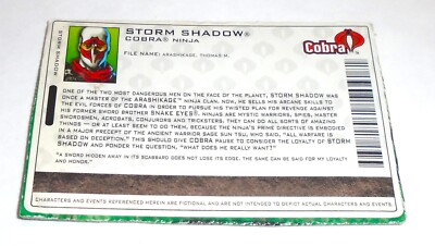 G I JOE File Card I.D. Filecard Ninja Battles 2005 Storm Shadow (Bar Code Var)