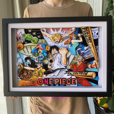 One Piece Straw Pirate Luffy Zoro Sports Meet Picture Frame 3D Paper Art 32*42cm