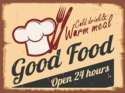 Holzschild 30x40 Cold drinks and warm meal  Wand Deko Cafe Sammler Geschenk