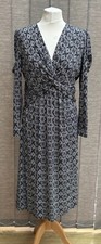 Jolie Moi Midi Dress Size 12 Faux Wrap Jersey Stretch Geo Print Puff Sleeve