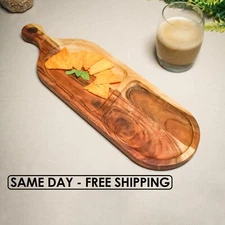 Rustic Acacia Wood Serving Board – Snack, Cheese & Appetizer Platter with Handle