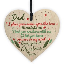 DAD Memorial Christmas Tree Bauble Handmade Wood Hanging Heart Decoration Sign