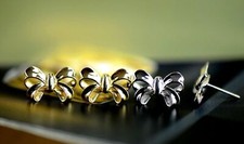 14k Solid White Yellow Gold Bow Tie Stud Earrings