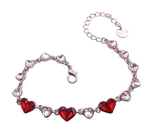 Silvertone Crystal Love Heart Linked Charm Bracelet for Women UK Red Heart - Picture 4 of 6
