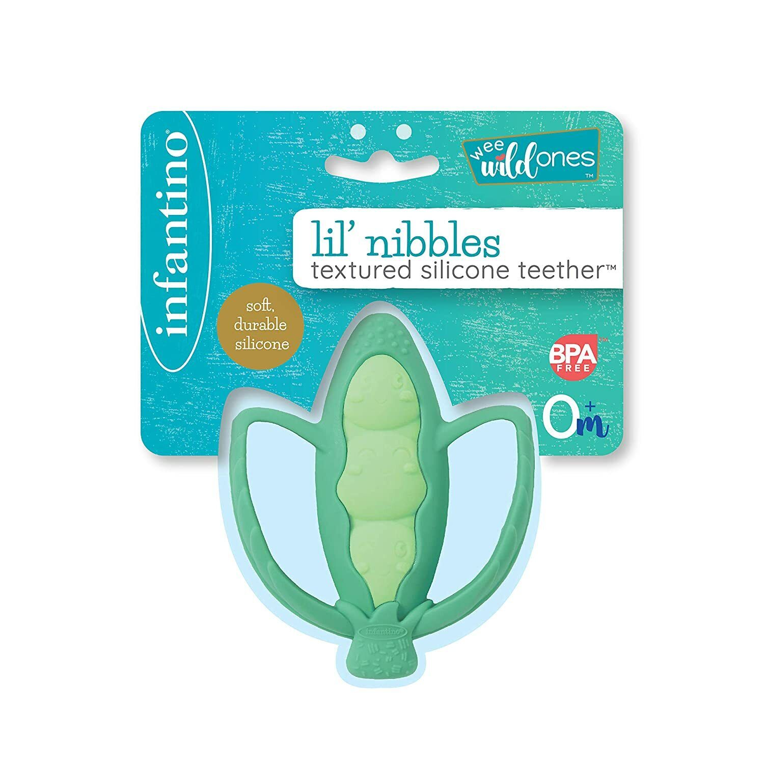Infantino Lil' Nibble Teethers Pea Pod - Silicone Soft-Textured teether for Sens
