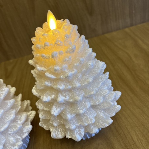 2 Martha Stewart Flameless Luminara Christmas Trees Wax Candle 8” Ivory Glitter - Picture 4 of 12