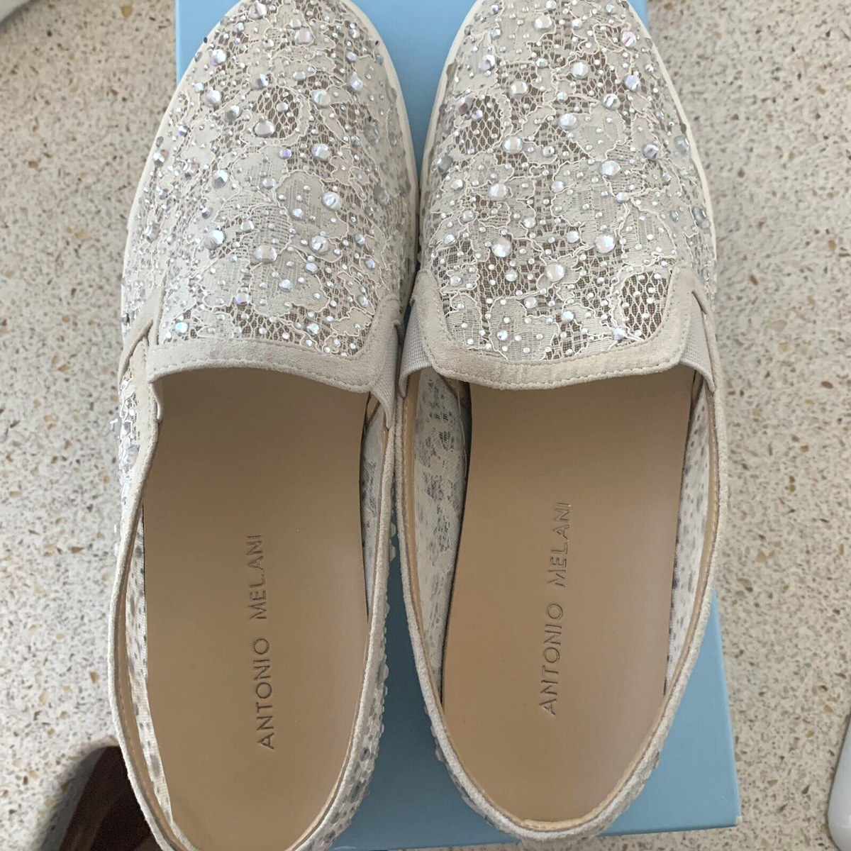 Antonio Melani M Sneakers Slip On Shoes Jeweled Chalk Garner Studded