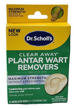 Dr Scholl's Clear Away Plantar WART Remover 24 Discs 24 Cushioning Pad