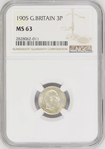 1905 Great Britain Silver Three Pence Mint State NGC MS 63