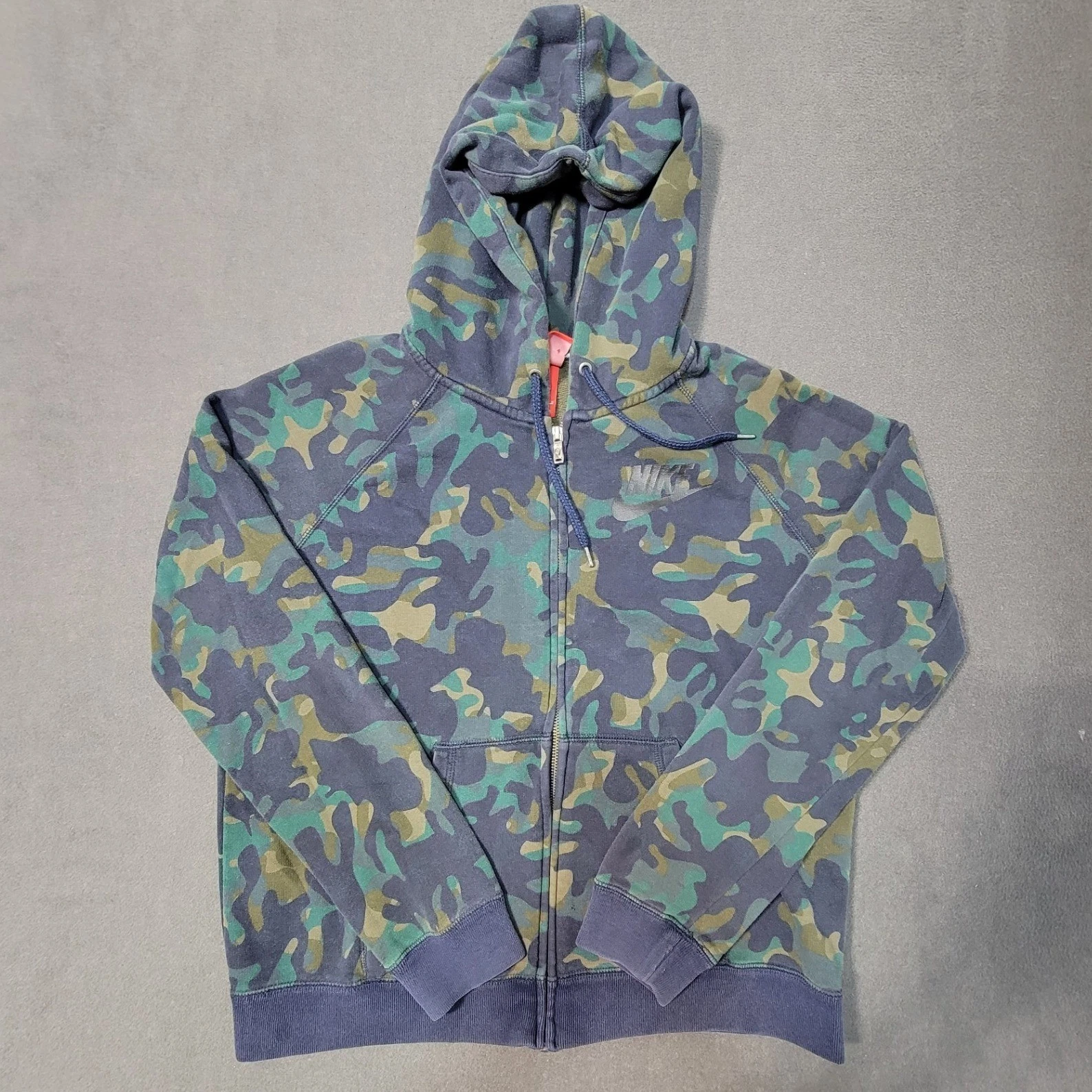 EUC Nike Camouflage Hoodie Men-L Green & Blue Camo Fleece FullZip Jacket