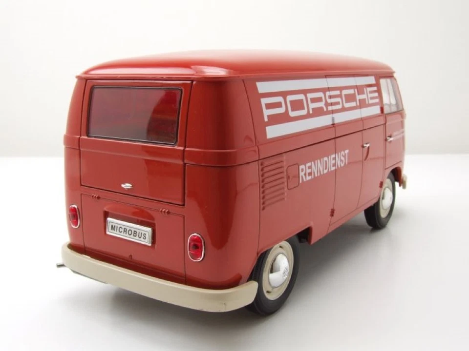 VW T1 Bus Scatola Porsche Servizio Gara 1963 Rosso Modellino Auto 1:18 Welly - Immagine 2 di 4