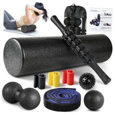 7 in1 Foam Roller Set for Deep Tissue Muscle Massager - Back Roller Black