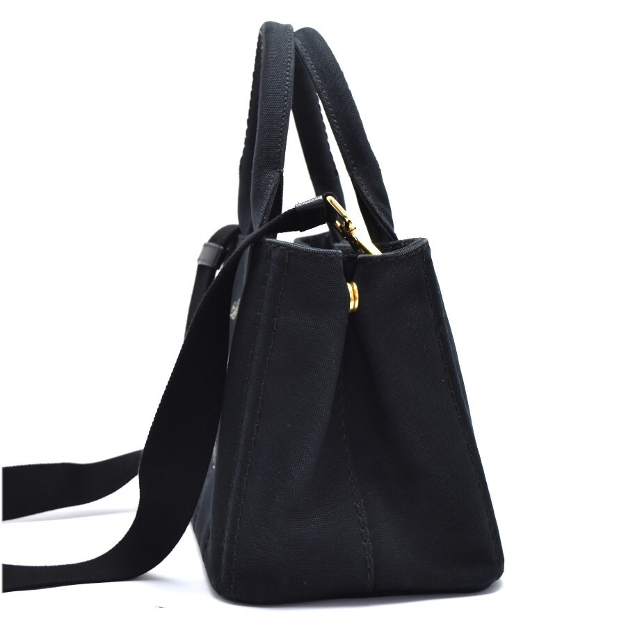 Prada 2WAY Bag Tote Bag Canapa Mini 1BG439 Canvas Ladies Black x Gold Hardware P thumbnail 2