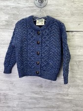 Carraig Donn Cardigan Sweater Kids Small Blue Cable-Knit Crewneck Button