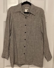 Coldwater Creek Gray 100% Linen Button-up Shirt, Long Sleeves, Size S, USA-made
