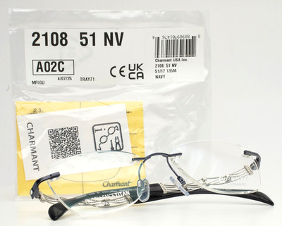 LINE ART CHARMANT XL2108 NV Navy Womens Rectangle Eyeglasses 51-17-135 B:37 A