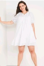 Old Navy White Puff Sleeve Eyelet Swing Dress Mini Cottagecore Minimalist 3X