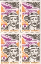 🦬Timbre France N°1746 en Bloc de 4 - Luxe ** - Santos Dumont - MNH** - 1973🦬