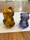 RARE LOT OF 2 ADULT AND BABY FENTON ART GLASS BEARS. VIBRANT AMBER AND PURPLE.