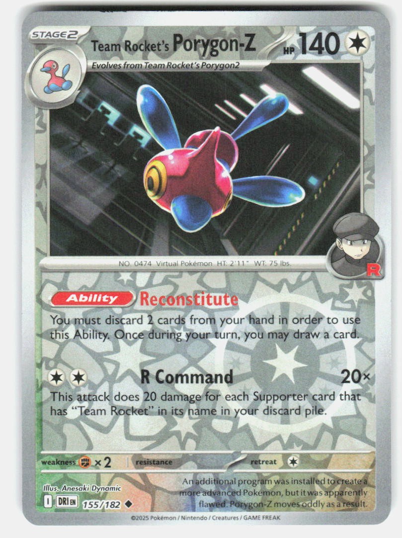 TEAM ROCKET'S PORYGON-Z 155/182 DESTINED RIVALS POKEMON REVERSE HOLO NM/M