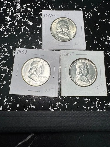 Franklin Halfs - 1951, 1951-s and 1952 - 3 coins - AU/BU