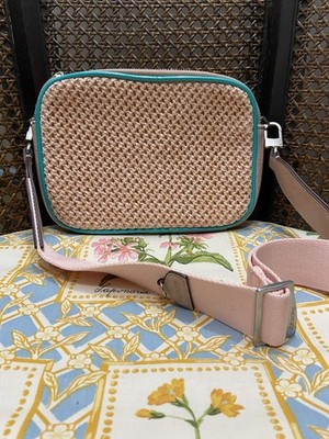abbacino Beige Pink Turquoise Shoulder Bag, Woven, Zip, Detachable Strap Purse