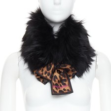 LOUIS VUITTON 2019 Stephen Sprouse black fur brown leopard graffiti collar scarf