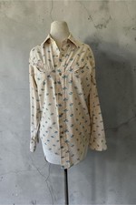Vtg 80s Levis Leaf Print Pearl Snap Western Shirt White Tab USA Womens Sz M