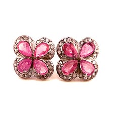Stunning 1.90Ctw Rose Cut Diamond Ruby Silver Victorian Studs Earring Jewelry