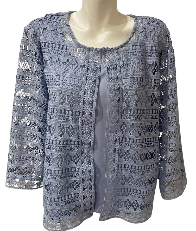 Alfred Dunner 2 Pc French Bistro Lace Top + Tank Size L Blue Grandmacore - Image 3 of 4