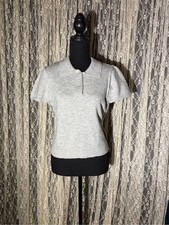 Cropped Light Gray Short-Sleeve Polo Knit Top