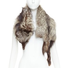 Brown silver ombre genuine fur animal scarf stole