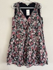 Lucky Brand Dress Small Floral Tiered Boho Cotton Mini Relaxed Cottage Core NWT