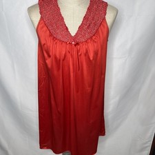 Vanity Fair Red Nylon Nightgown Slip Dress Vintage Small Lace Made in USA