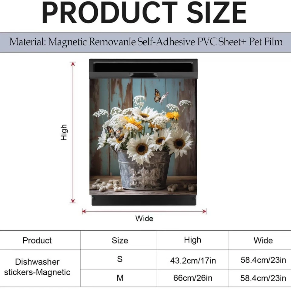 Kitchen Decor Dishwasher Magnetic Cover for Front Door,Rustic Farmhouse Daisy... - Image 3 of 4