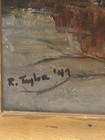 R TAYLOR 1947 Oil Painting ? Signed VTG LANDSCAPE, POND, DUCKS, AUTUMN — photo 6